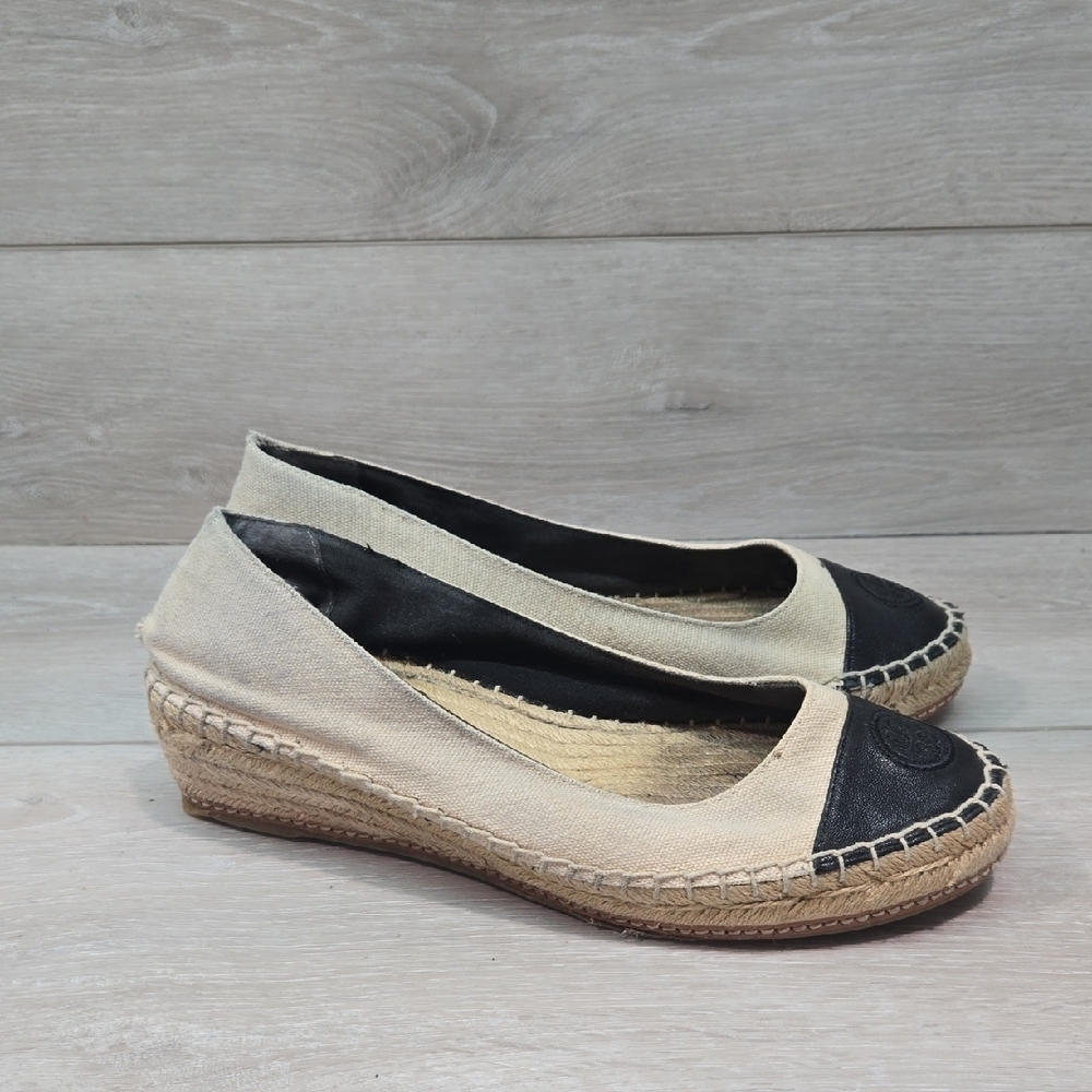 Tory Burch Women's Textile Espadrille Wedge Logo Shoes Sz 8M